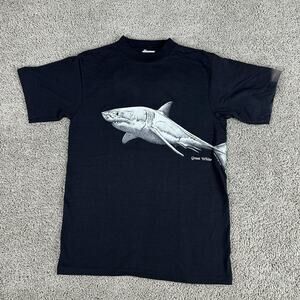 Vintage Great White Shark Shirt Mens Medium Black Graphic Harlequin Made USA 90s